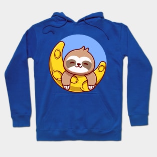 Cute Sloth With Moon Cartoon Hoodie